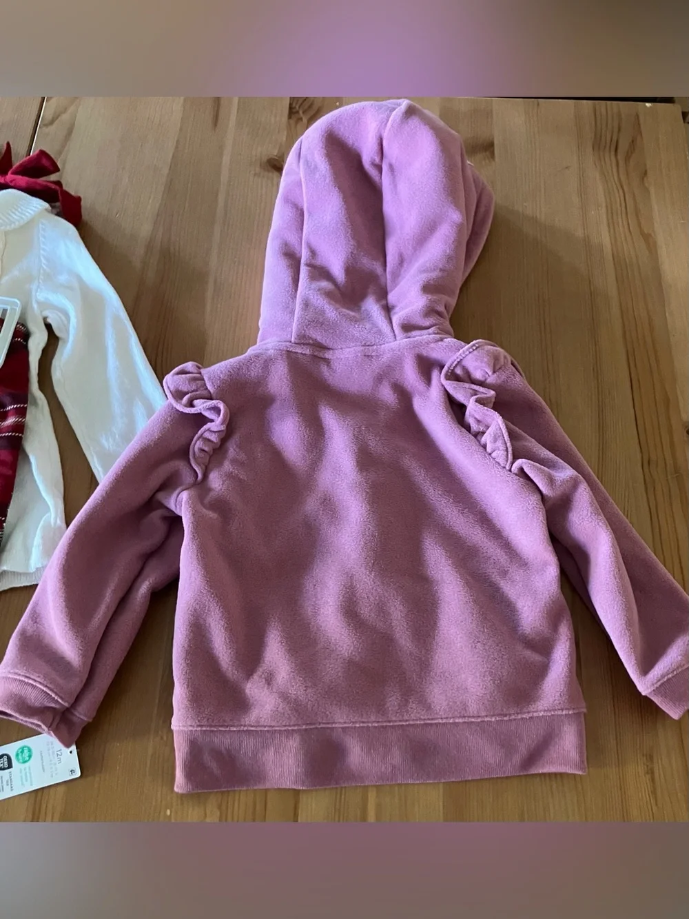 NEW CartersHoliday Outfit Set - Cream Top, Red Plaid Pants & Mauve Hooded Jacket